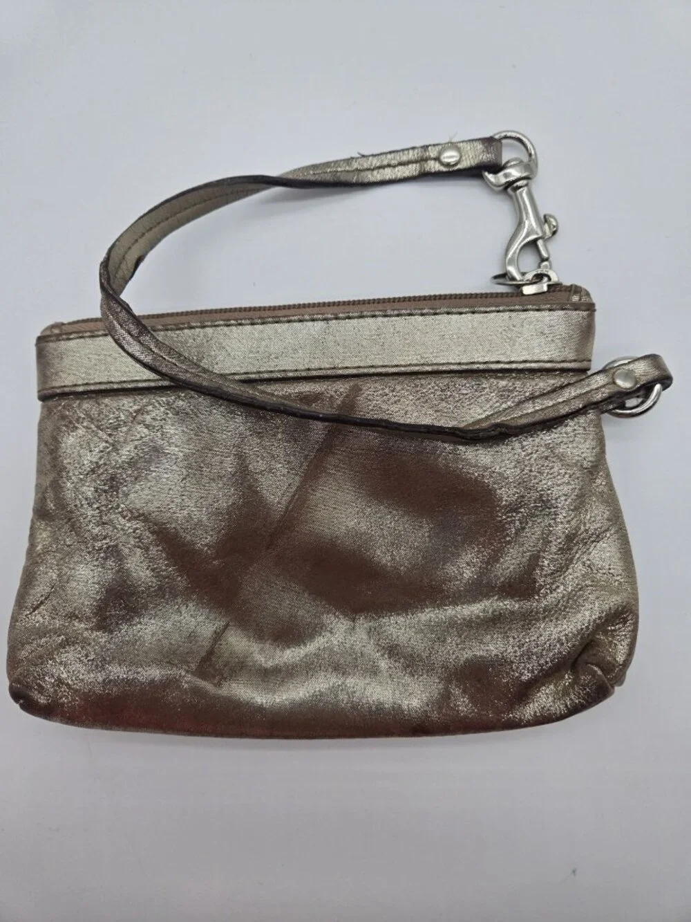 Coach 43431 Metallic Gold Leather Pleated Wristlet Clutch Vintage Pouch